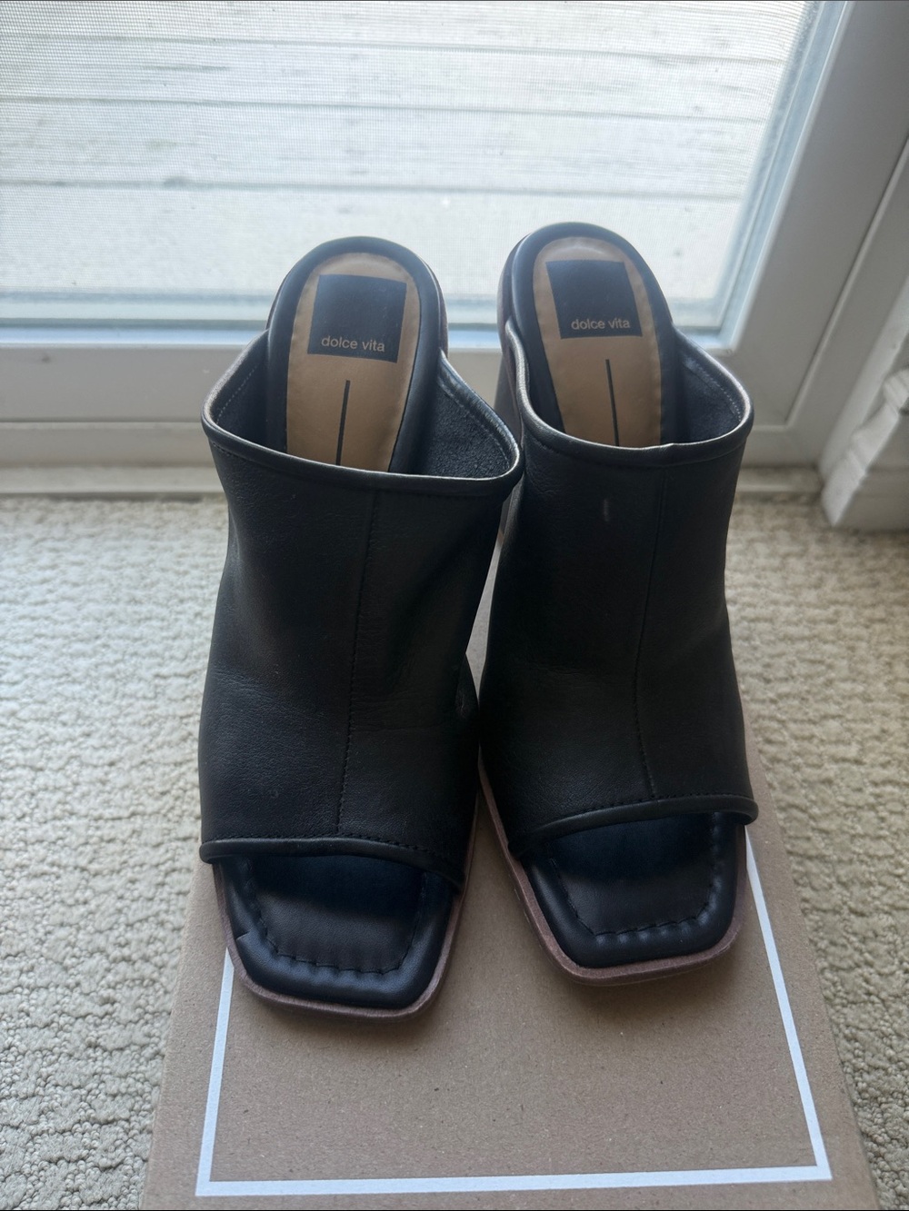 Dolce Vita Black Leather Square Open-Toe Mules